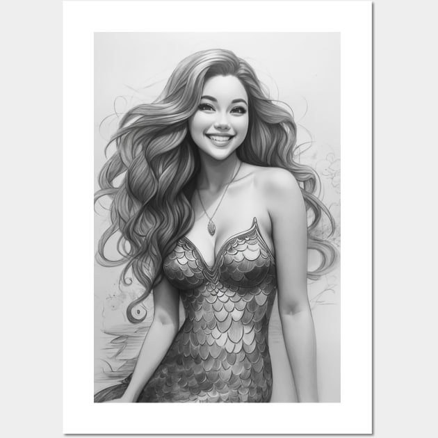 Black and White Mermaid Beauty Wall Art by MGRCLimon